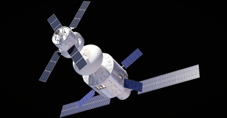 Airbus LOOP coupled with Spartan Space's Inflatable Module and a Visiting Spacecraft.png